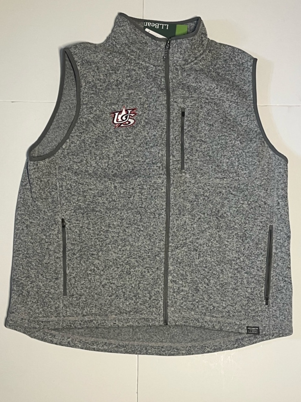 NWT L.L.Bean Mens XL Sweater Fleece Vest Grey Heather USA Baseball Logo Full Zip